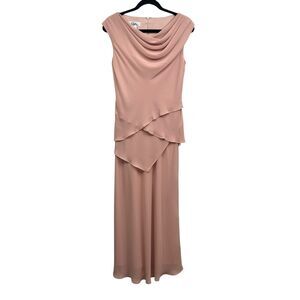 Patra Womens‎ Long Gown Dress Ruched Layered Sleeveless Formal Peach Nude Sz 8